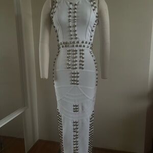 Bodycon White Studded Dress